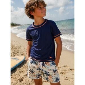 Tommy Bahama Navy Rash Guard Kids M 7/8 Preppy Beach Swim Shirt UPF